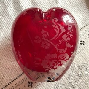 Art glass Heart with flower shaped Paperweight candleholder or Vase